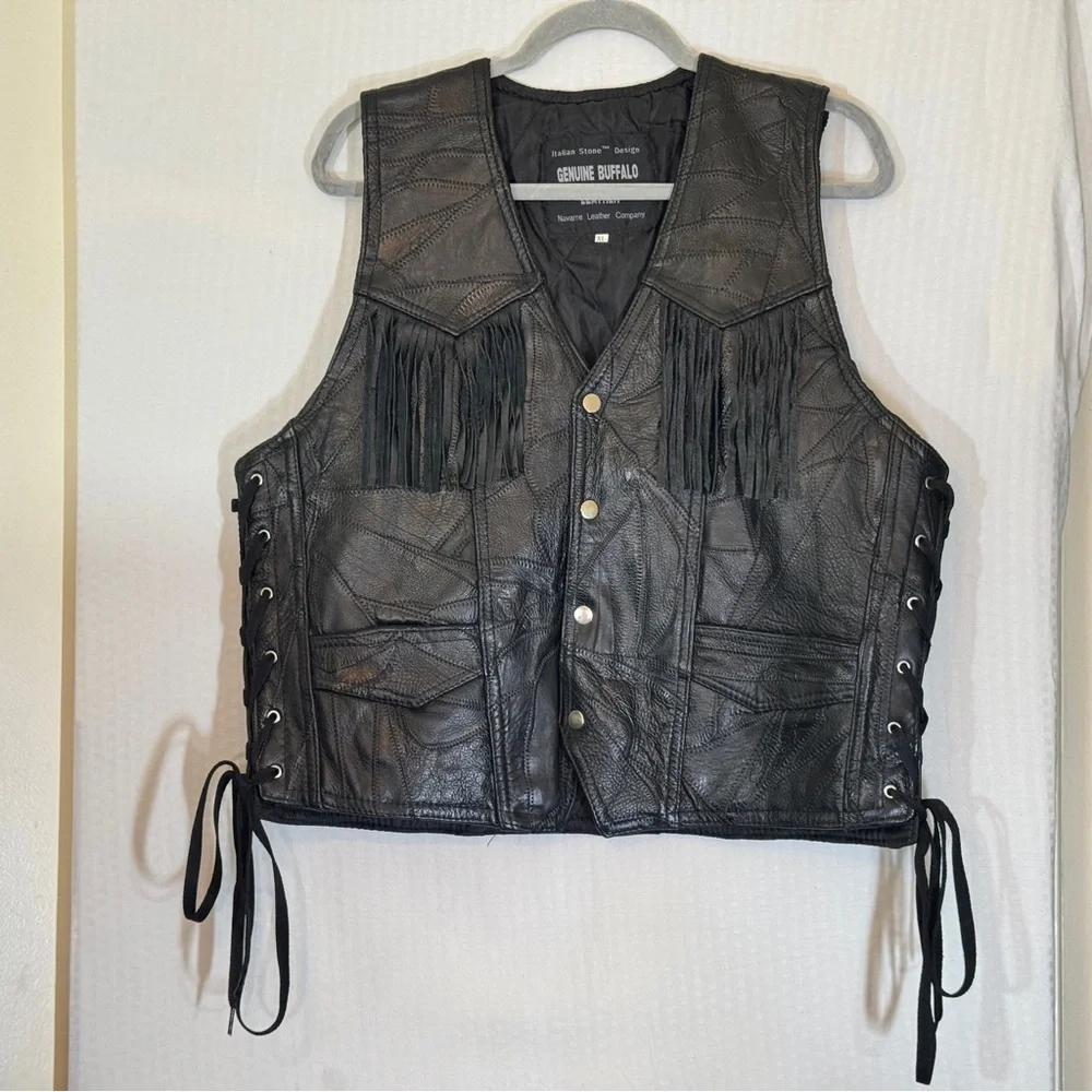 Vintage Navarre Genuine Buffalo Leather Fringe Vest XL – Italian Stone